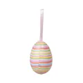 Close-up of a decorative Easter egg featuring vibrant multi-color stripes and pink ribbon - Rainbow Striped / 4*6cm / Colorful