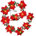 Detailansicht der 2m Weihnachts LED Lichterkette mit roten Weihnachtssternen Beeren - 2M 20LED Weihnachtsstern Lichterkette