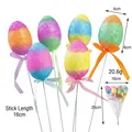 Dimensioni e dettagli degli stecchi con uova di Pasqua glitterate colorate - Stile Fiocco Glitterato (14#) / Set da 6 pezzi