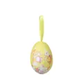 Decorative yellow foam Easter egg ornament featuring a cute rabbit illustration and ribbon - Family Rabbit / 4x6cm / Yellow