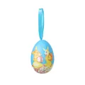 Sky blue foam Easter egg with vintage rabbit illustration and hanging ribbon for decor. - Family Rabbit / 4x6cm / Blue