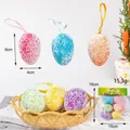 Set of 6 colorful decorative Easter foam eggs 4x6cm with ribbons for home decor. - 6 Pcs/Pack / Easter Style 5 Egg