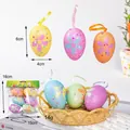 Set of 6 glittery Easter foam eggs 4x6cm with hanging loops and floral patterns - 6 Pcs/Pack / Easter Style 6 Egg