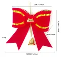 Detailed dimensions of red velvet Christmas bow with gold bell for tree decoration - 13*15cm