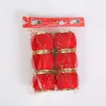 Pack of 6 red flocked small drum Christmas tree ornaments with gold trim decoration. - 6cm 6 Pieces / Red