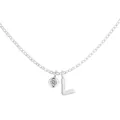 Sterling silver necklace with sparkling stone and matte letter L pendant - Letter L (DY191885) / White Gold