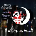 Christmas window cling sticker set with Santa Claus and reindeer on a crescent moon - Multicolor 16 (CXDC-16) / 72*54cm