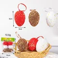 Set of 6 colorful foam Easter eggs with hanging ribbons, 4x6cm decorative holiday eggs - 6 Pcs/Pack / Easter Style 51 Egg