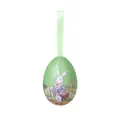 Green foam Easter egg ornament with vintage rabbit illustration and hanging ribbon - Single Rabbit / 4*6cm / Green