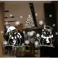 Large 72x54cm white Christmas static window clings featuring snowmen and tree designs - Snowman Christmas Tree Style (BXD-03)