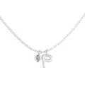 Elegant S925 sterling silver necklace with matte letter P and cubic zirconia charm pendant - Letter P (DY191889) / White Gold