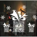 White Christmas static window cling featuring elegant gift box and snowflake patterns - Gift Box Snowflake Style (BXD-01)