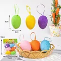 Set of 6 colorful Easter foam eggs 4x6cm with hanging ribbons and glitter decoration - 6 Pcs/Pack / Easter Style 82 Egg