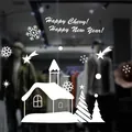 White Christmas house and snowflake static window sticker for festive holiday glass decoration - Snow House Pine Holiday Wishes Style (BXD-06B)
