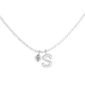 S925 sterling silver necklace featuring a matte letter S and sparkling crystal pendant - Letter S (DY191892) / White Gold