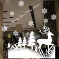 Eleganter weißer Weihnachts-Fensteraufkleber mit Rentier, Bäumen und Merry Christmas - Agiles Reh Kiefer Englisch Wünsche Stil (BXD-14A)