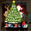 Großer festlicher Weihnachtsbaum-Fensteraufkleber mit Weihnachtsmann- und Schneemann-Motiv - Reiche Festliche Szene (XD-65)
