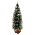 Mini green frosted Christmas tree with snow effect and natural wooden base for desk decor - Frosted Cedar Christmas Tree / 10cm