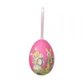 Pink foam Easter egg hanging ornament decoration with vintage rabbit illustration design - Family Rabbit / 4*6cm / Plum Red