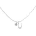 S925 sterling silver necklace featuring letter U pendant and a round crystal stone - Letter U (DY191894) / White Gold