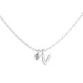 Elegant S925 sterling silver necklace featuring crystal and a matte letter V pendant charm - Letter V (DY191895) / White Gold