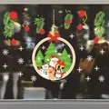 Große festliche Weihnachtsfensteraufkleber mit Weihnachtsmann und Schneemann Motiv - Wald-Freunde Runder Aufkleber (XD-172)