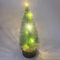 Mini tabletop Christmas tree with warm LED lights and flocked snow on wood base - Warm Lighted Frosted Tree / 40CM