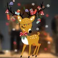 Sticker de fenêtre cerf de Noël avec décorations de cadeaux et flocons de neige - Multicolore 102 (CXDC-102)