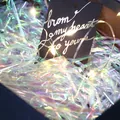 Iridescent shredded paper tinsel filler for gift boxes with decorative warm LED lights - 3MM Iridescent Silk-KHC Transparent White / 100g Pack / Clear White