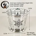 Silver decorative Christmas tree stand base with embossed snowflake pattern 12cm - Diameter 15cm / Silver