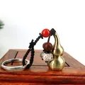 Decorative brass calabash gourd keychain with colorful beads and Ruyi character engraving - 2.3cm Diameter Coin / Auspicious Ruyi Copper Gourd Keychain Pendant