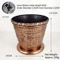 Bronze finish Christmas tree stand base flower pot showing detailed dimensions 14.5cm - Grape Embossed Style / Size 18cm / Bronze Flower Pot 18