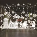 White Christmas window static cling stickers featuring Santa, reindeer, and snowflakes - Santa and Reindeer (BJCA58) / BJCA58 White Christmas Static Sticker