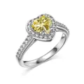 S925 sterling silver ring featuring a heart-shaped yellow gemstone with pave side stones - Size 5 / Yellow