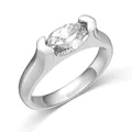 S925 sterling silver ring featuring a marquise-cut zircon with heart-shaped prongs - Size 5 / Marquise Geometric Style (DY121176) / White Gold