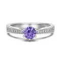 Elegant S925 Sterling Silver Wedding Ring featuring a Round Purple Birthstone Gem - Size 5 / White Gold (February/Purple Stone)