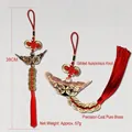 Traditional Five Emperor Coins red tassel pendant with brass coins and lucky knot - 2.3cm Diameter Coin / Ingot Boat Five Emperor Coins Ornament (Gold Edge Knot)