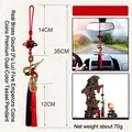 Traditional Chinese brass Wu Lou hanging ornament with five coins and tassel, 35cm length. - 2.3cm Diameter Coin / Large Copper Gourd Five Emperor Coins Ornament (Red & Blue Knot)