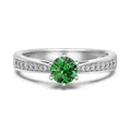 Elegant S925 sterling silver ring featuring a vibrant green round birthstone stone - White Gold (May/Green Gemstone)