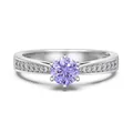 Elegant S925 sterling silver ring featuring a round lavender gemstone and side crystal accents - White Gold (June/Light Purple Gemstone)