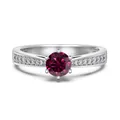 Elegant S925 sterling silver ring with a round-cut pink gemstone and side stones - White Gold (July/Ruby Red)