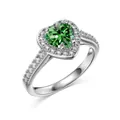S925 Sterling Silber Ring mit einem leuchtend grünen herzförmigen Geburtsstein und Steinen - Größe 5 / Grün