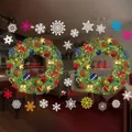 Colorful Christmas wreath and snowflake static cling window stickers for holiday decor - Christmas Wreath and Snowflakes (JC-A33) / CJCA33 Color Christmas Static Sticker / Colorful