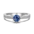 Elegant S925 sterling silver ring with a round blue sapphire birthstone and side stones - White Gold (September/Blue Zirconia)