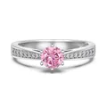 Exquisite S925 sterling silver engagement ring featuring a brilliant pink round stone. - White Gold (October/Pink Zirconia)