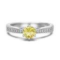 Elegant S925 sterling silver ring featuring a round yellow gemstone birthstone - White Gold (November/Yellow Stone)