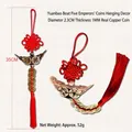 Five Emperor Coins Chinese knot hanging ornament for New Year wealth decoration - Ingot Ship Five Emperor Coins / Diameter 2.3cm (Total Length 35cm) / Red Bow