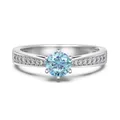 Exquisite S925 sterling silver ring featuring a light blue gemstone and side stones - White Gold (December/Blue Stone)