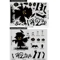 Halloween window sticker layout showing individual dimensions for scarecrow and pumpkins - Scarecrow (BQ052)