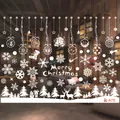 White snowflake Christmas window clings with reindeer and Merry Christmas text - White Snowflakes and Baubles (A75) / A75 White Christmas Static Sticker / White